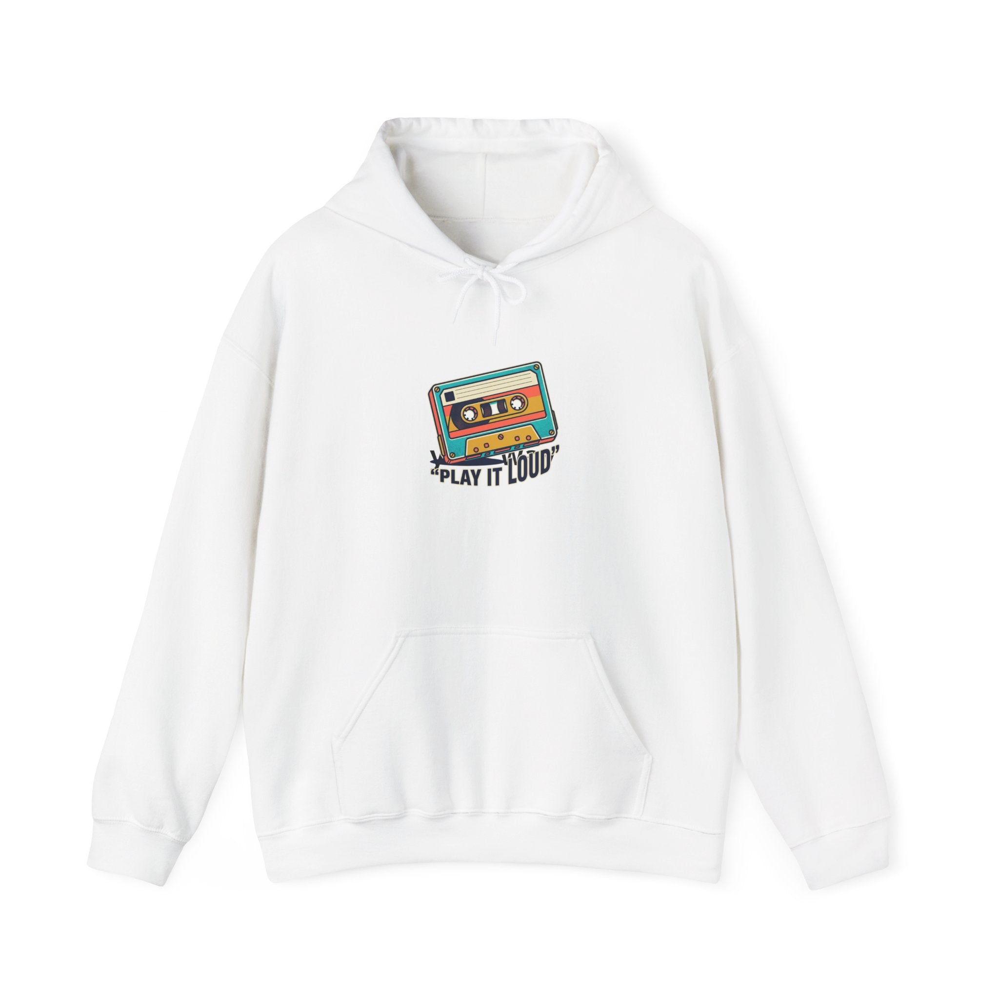 Retro Cassette Hoodie — "Play It Loud" Vintage Tape Graphic